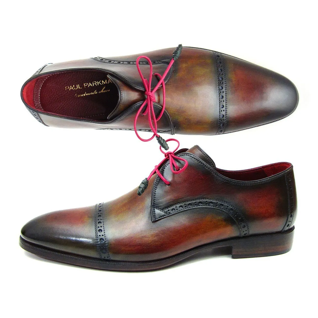 Paul Parkman 1247-MLT Men's Shoes Red, Brown & Green Calf-Skin Leather Derby Oxfords (PM6290)