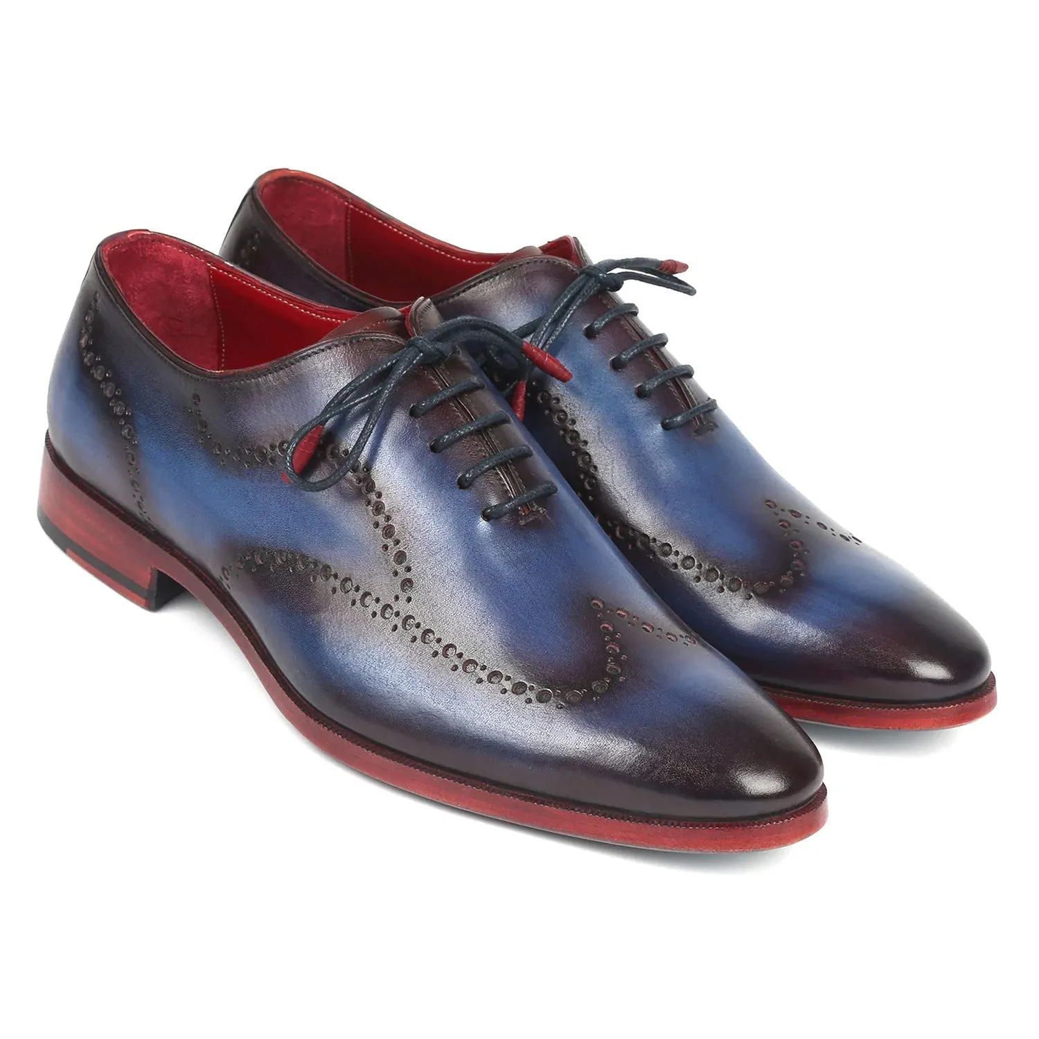 Paul Parkman 741-PRP Men's Shoes Blue & Purple Calf-Skin Leather Wholecut Oxfords (PM6289)