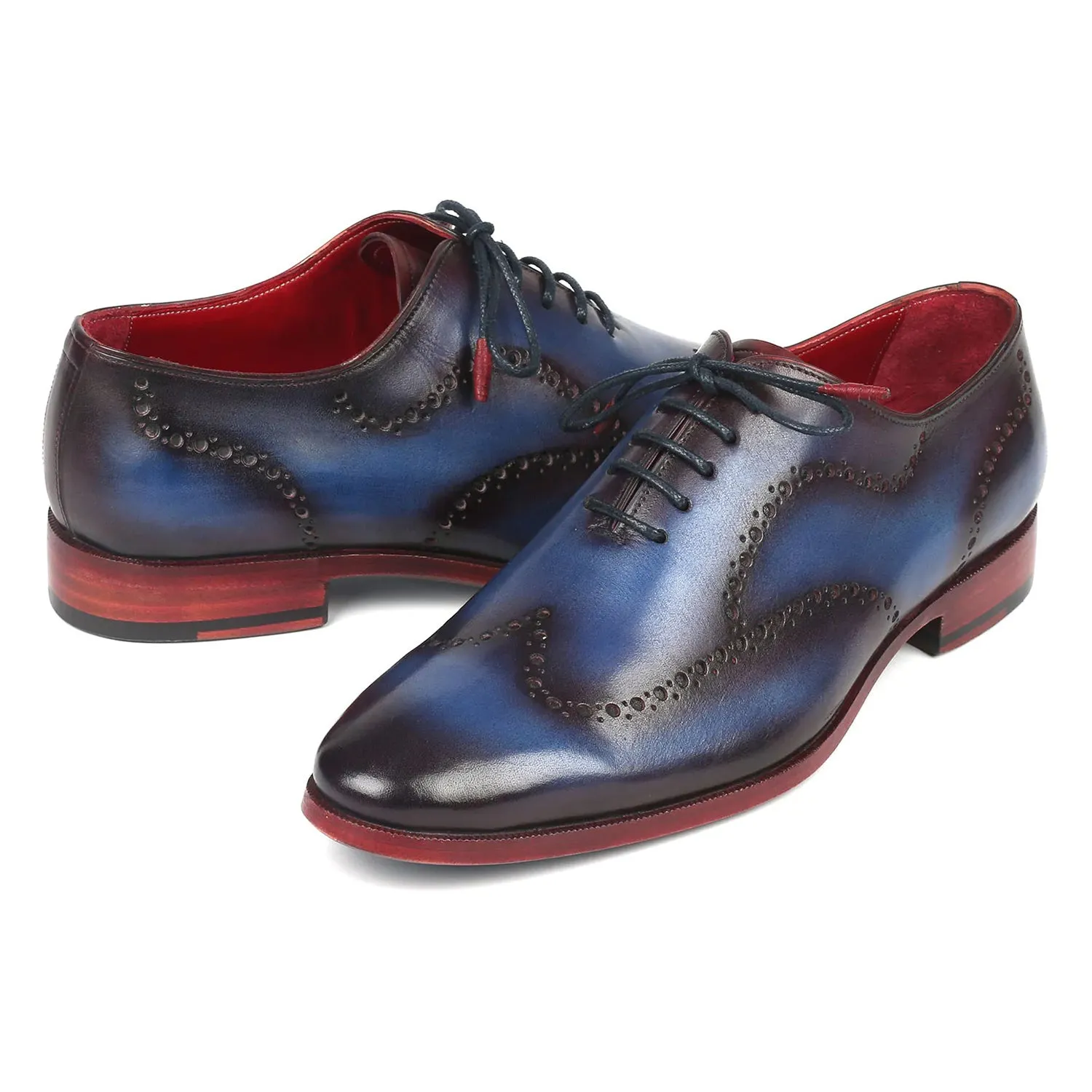 Paul Parkman 741-PRP Men's Shoes Blue & Purple Calf-Skin Leather Wholecut Oxfords (PM6289)