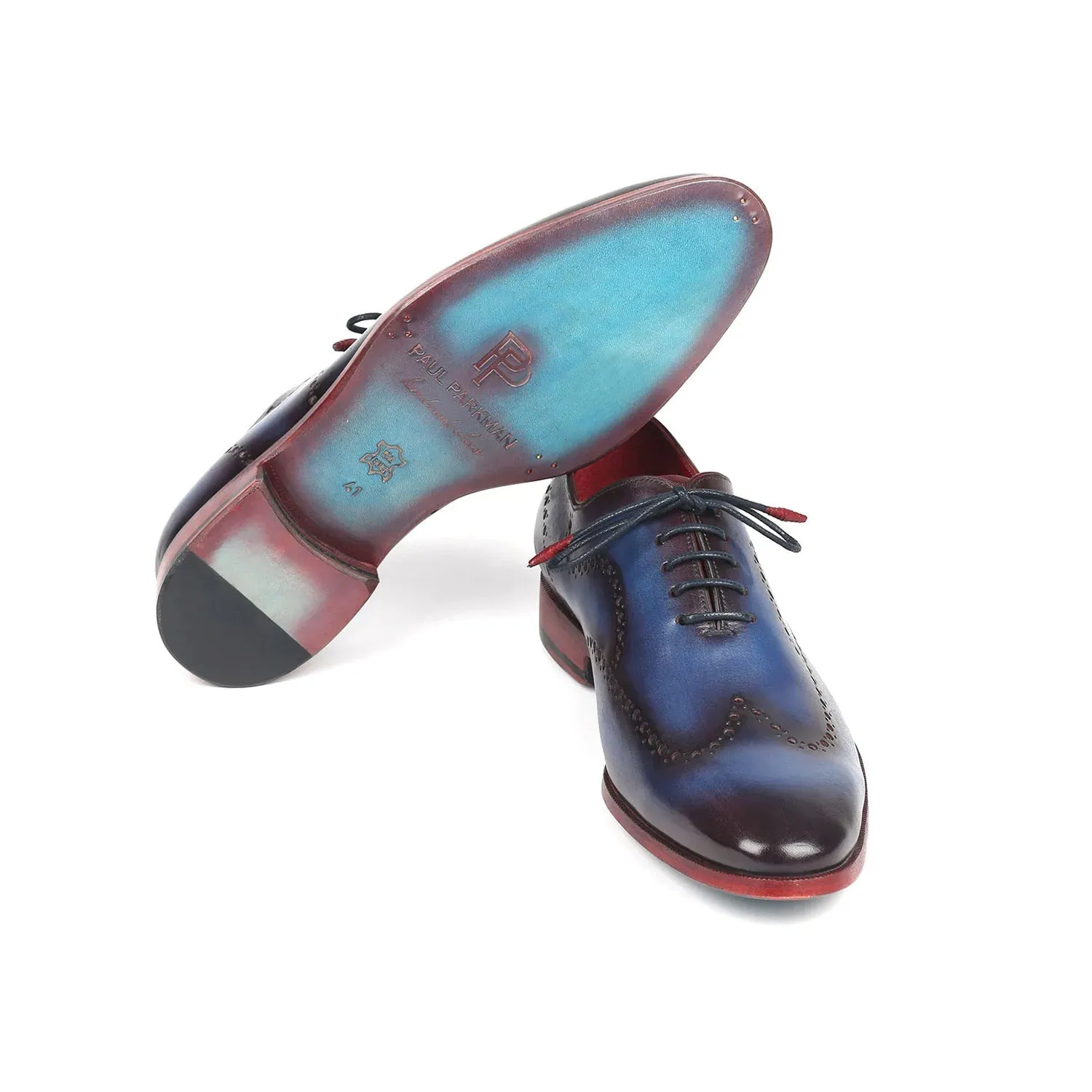 Paul Parkman 741-PRP Men's Shoes Blue & Purple Calf-Skin Leather Wholecut Oxfords (PM6289)