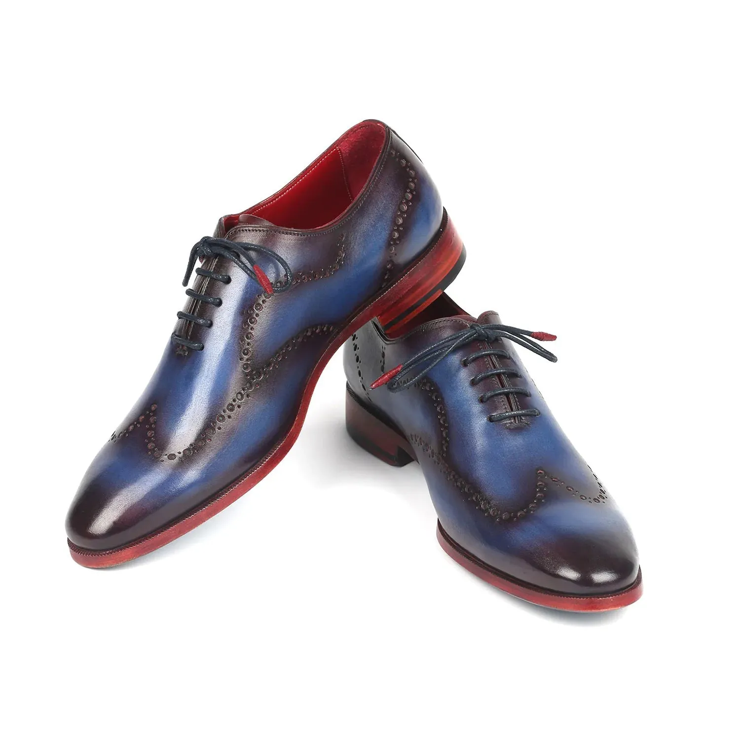 Paul Parkman 741-PRP Men's Shoes Blue & Purple Calf-Skin Leather Wholecut Oxfords (PM6289)