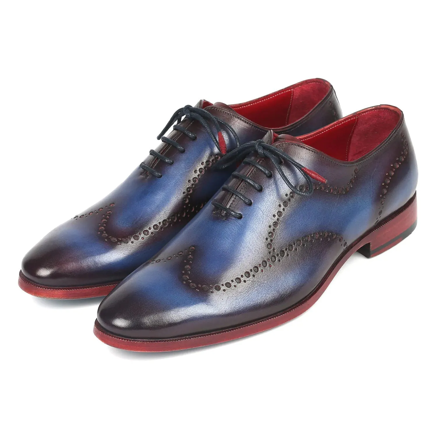 Paul Parkman 741-PRP Men's Shoes Blue & Purple Calf-Skin Leather Wholecut Oxfords (PM6289)