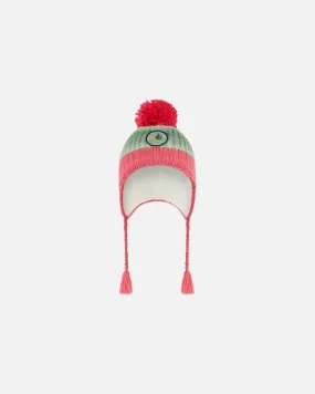 Peruvian Knit Hat Pink And Gradient Green