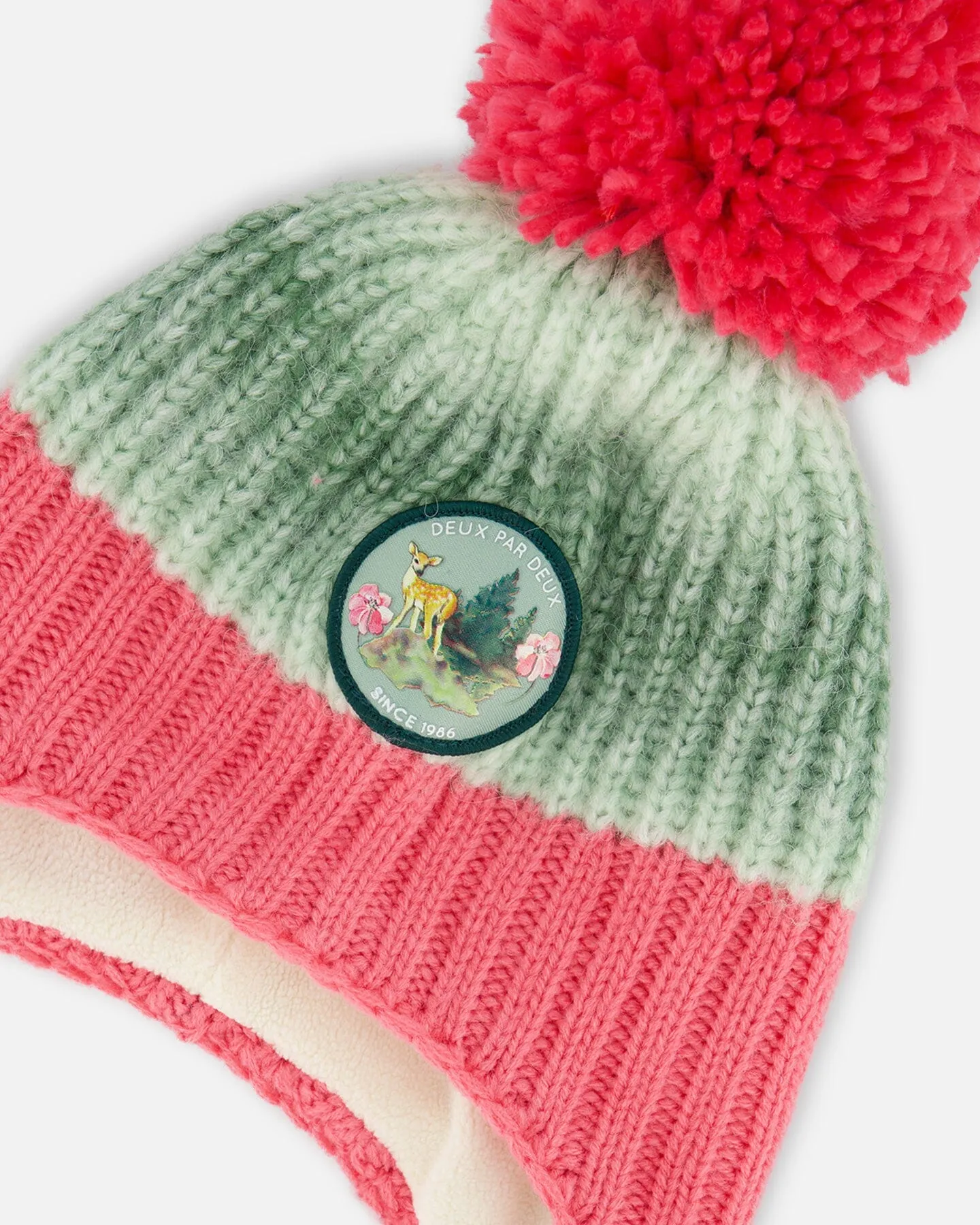 Peruvian Knit Hat Pink And Gradient Green