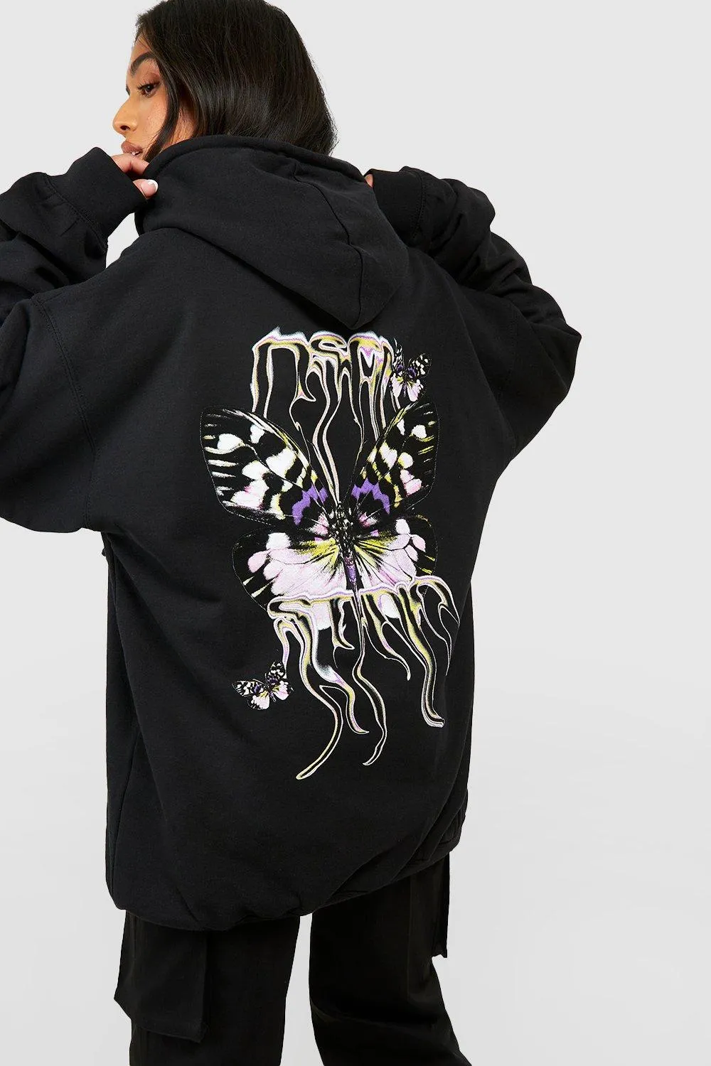 Petite Butterfly Back Print Hoodie