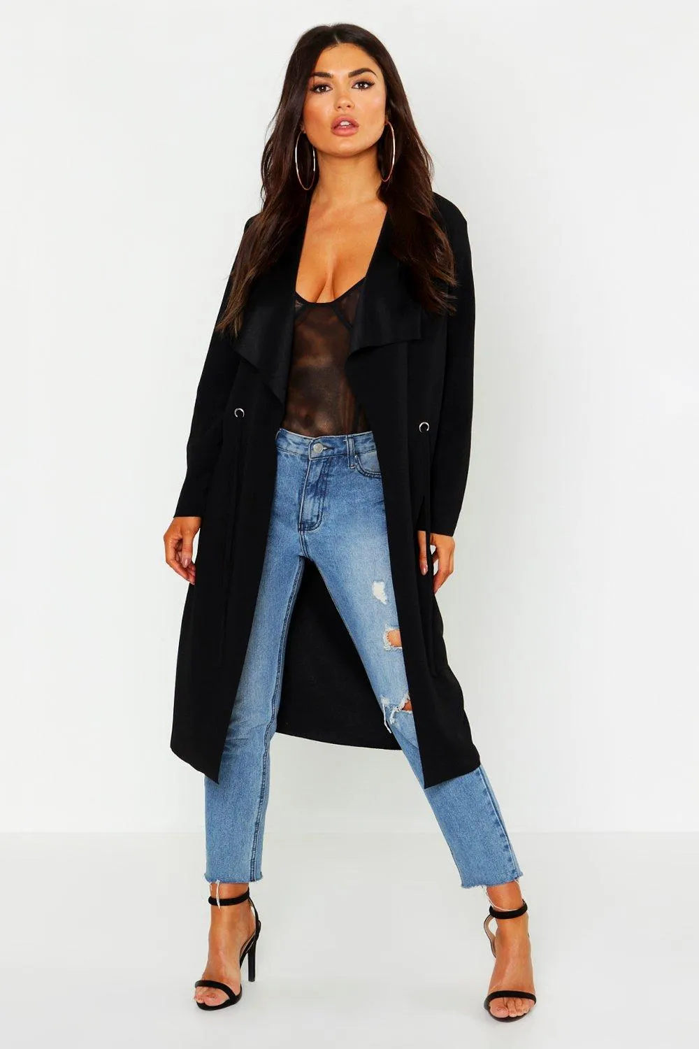 Petite Eyelet Raw Edge Duster Coat