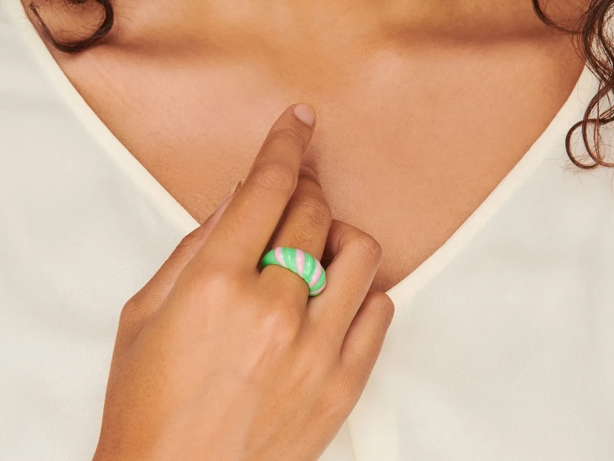 Pink Green Croissant Ring