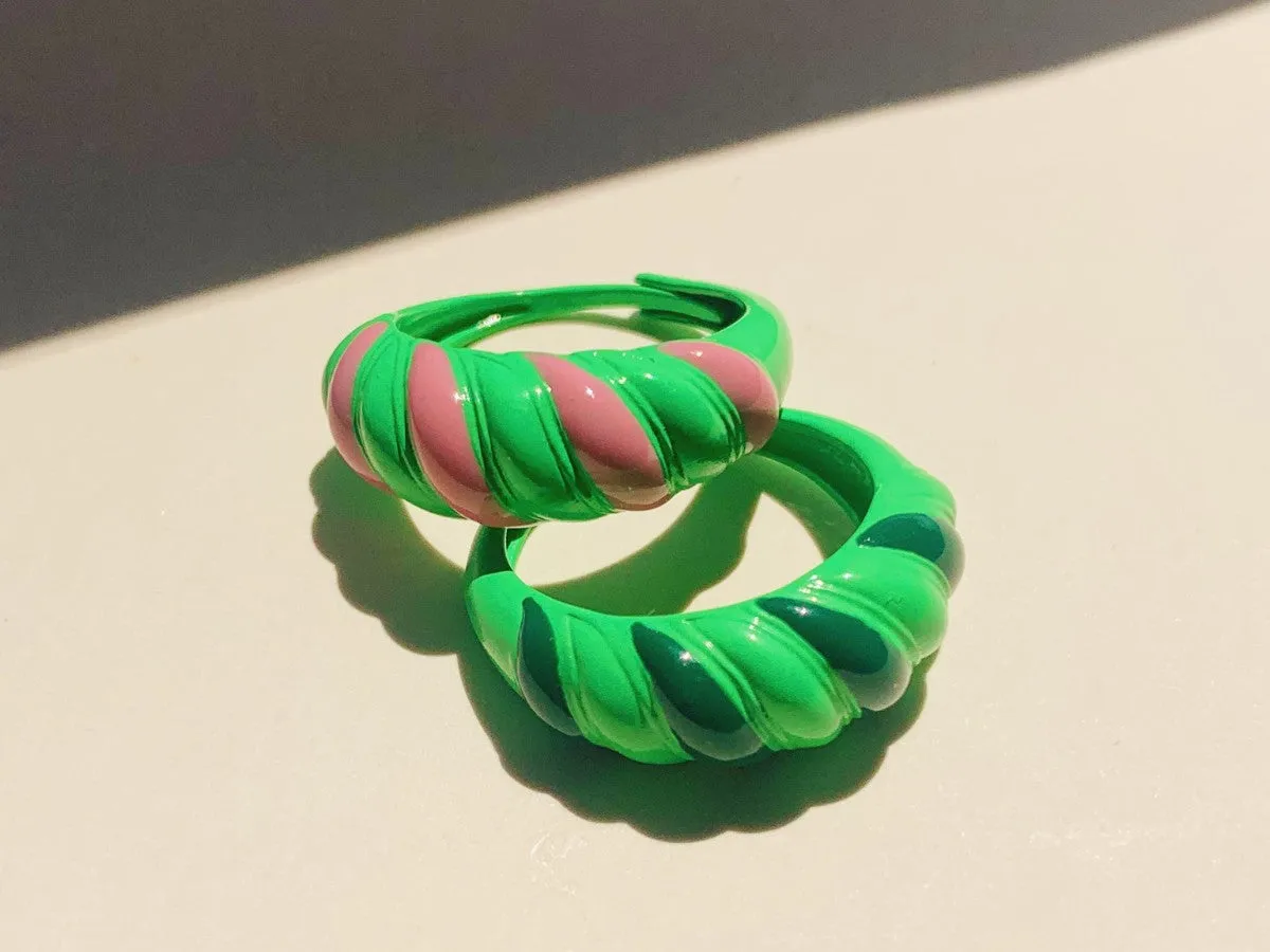 Pink Green Croissant Ring