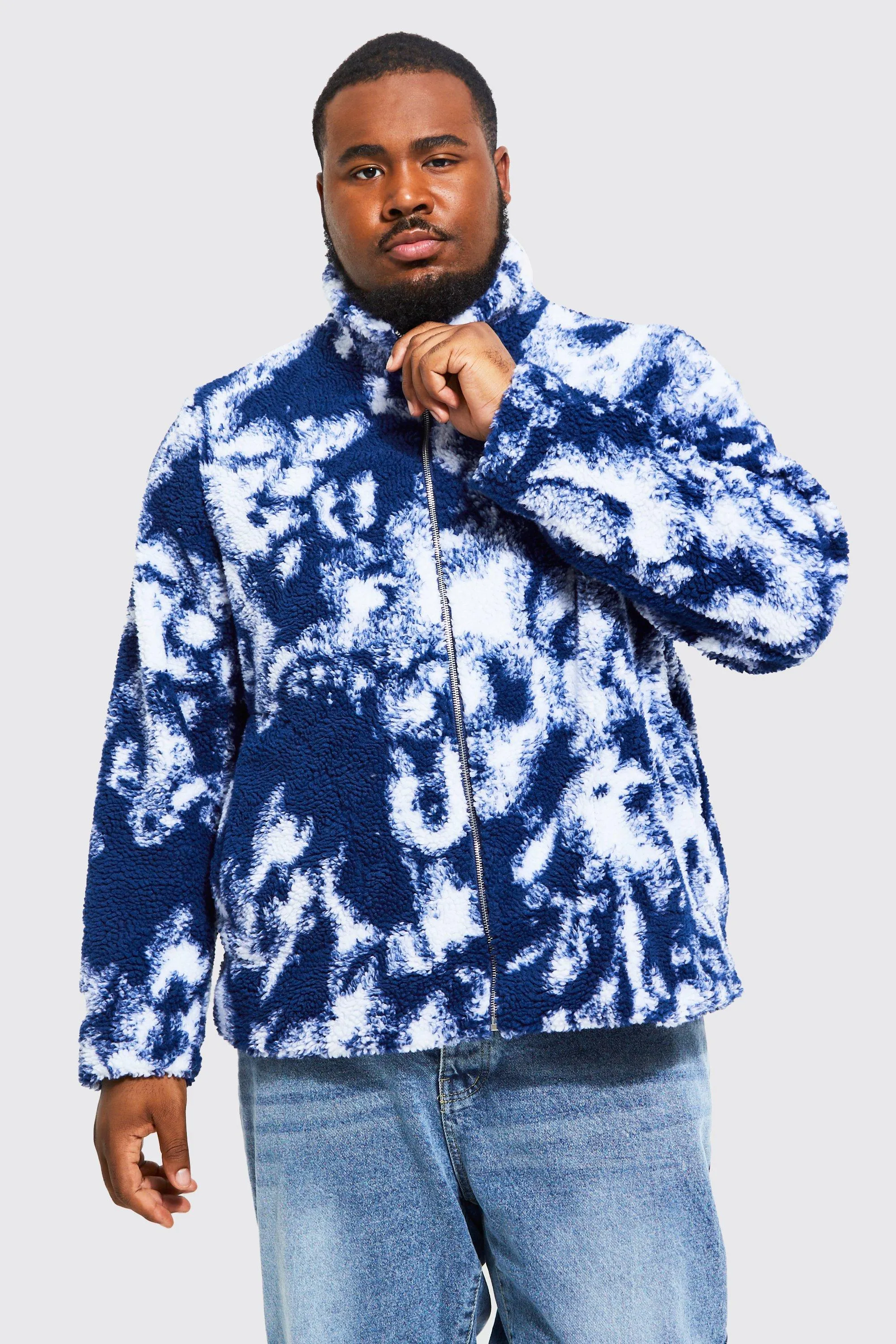 Plus Borg Tie Dye Funnel Neck Jacket