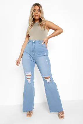 Plus High Waisted Split Detail Flare Jeans