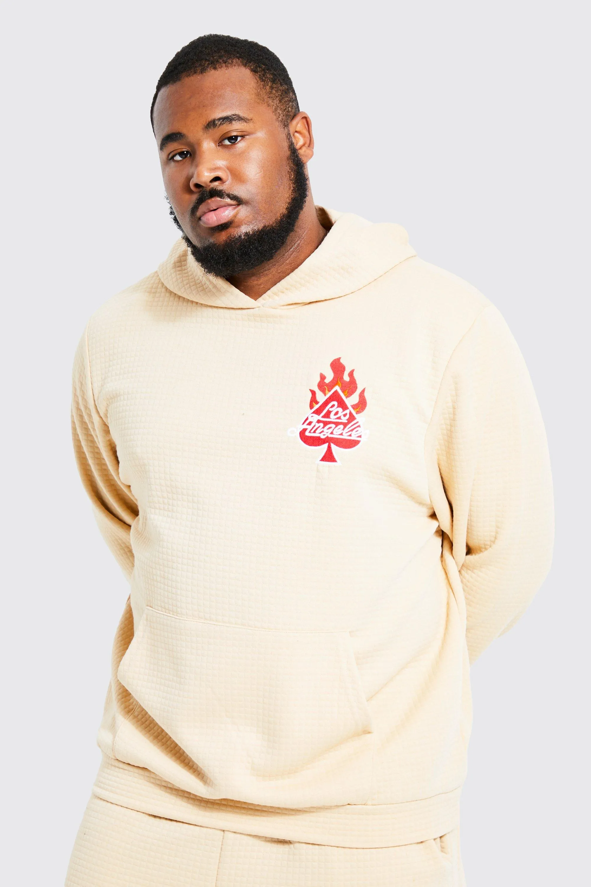 Plus Quilted Los Angeles Flame Hoodie | boohooMAN UK