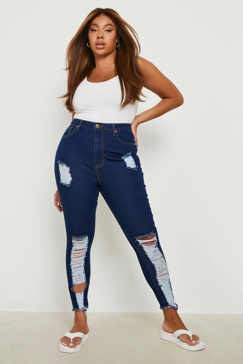 Plus Ripped Cut Off Stretch Skinny Jeans