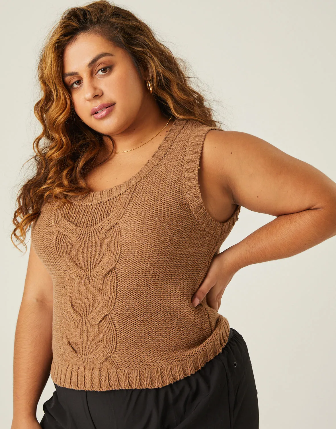 Plus Size Cable Knit Sweater Vest