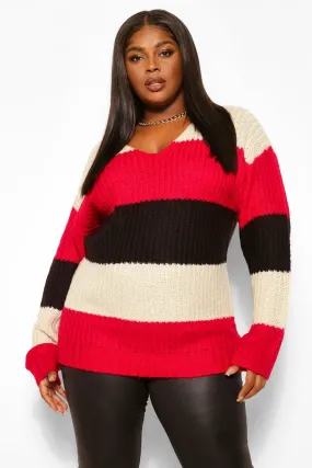 Plus Stripe Oversized Chunky Sweater