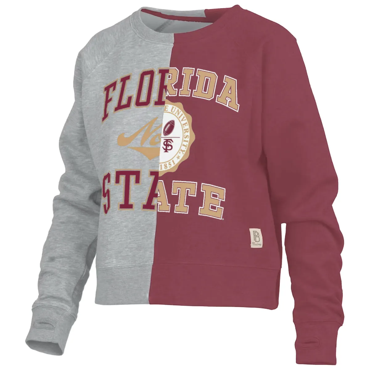 Pressbox Women's Florida State Design Half & Half Fleece Crew - Grey/Garnet