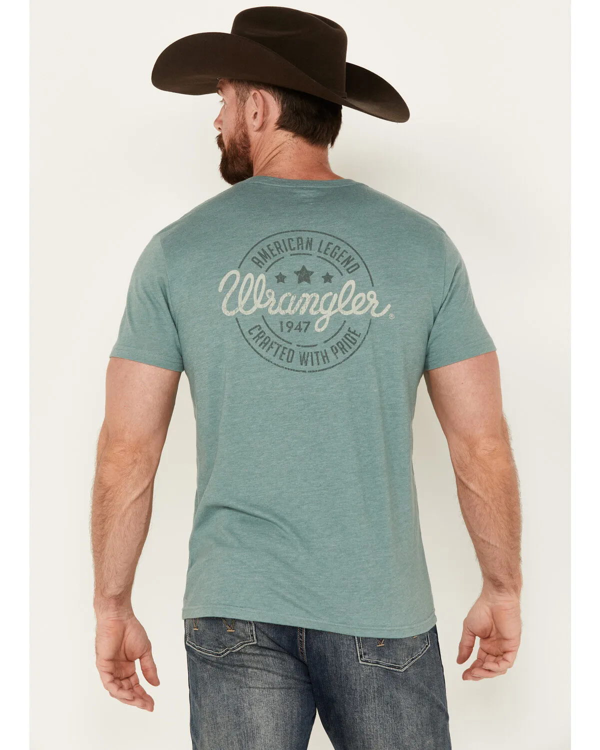 Product Name:  Wrangler Men's Boot Barn Exclusive Stamped Logo Short Sleeve Graphic T-Shirt