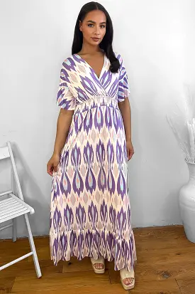 Purple Kaleidoscope Print Shirred Waist Maxi Dress