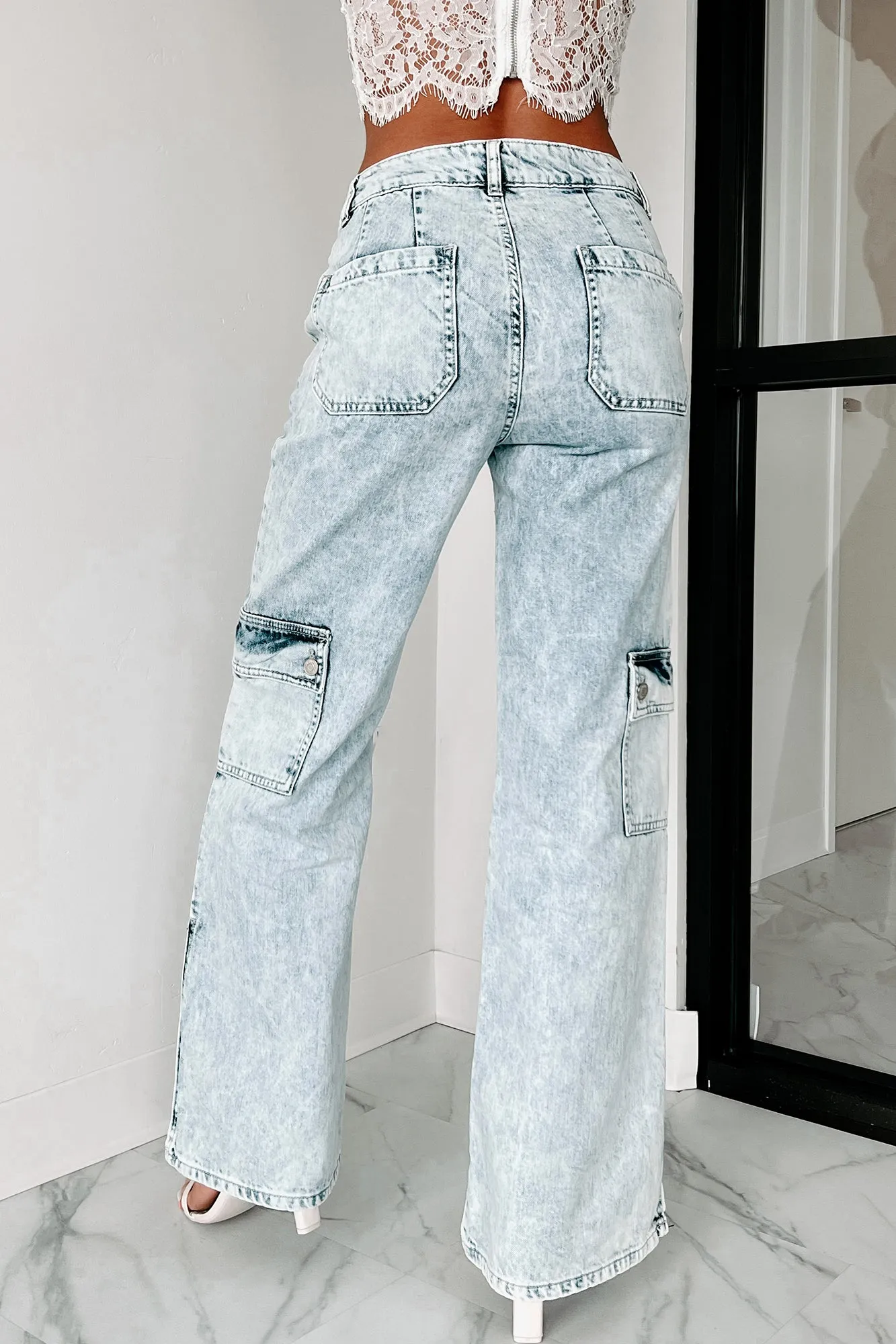 Quick Learner Wide Leg Cargo Pocket Jeans (Acid)