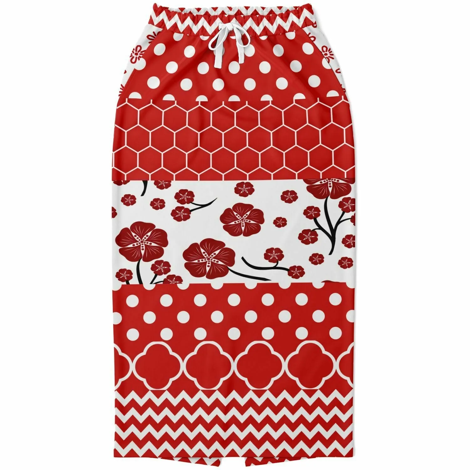 Red Crimson Eco-Poly Long Pocket Skirt