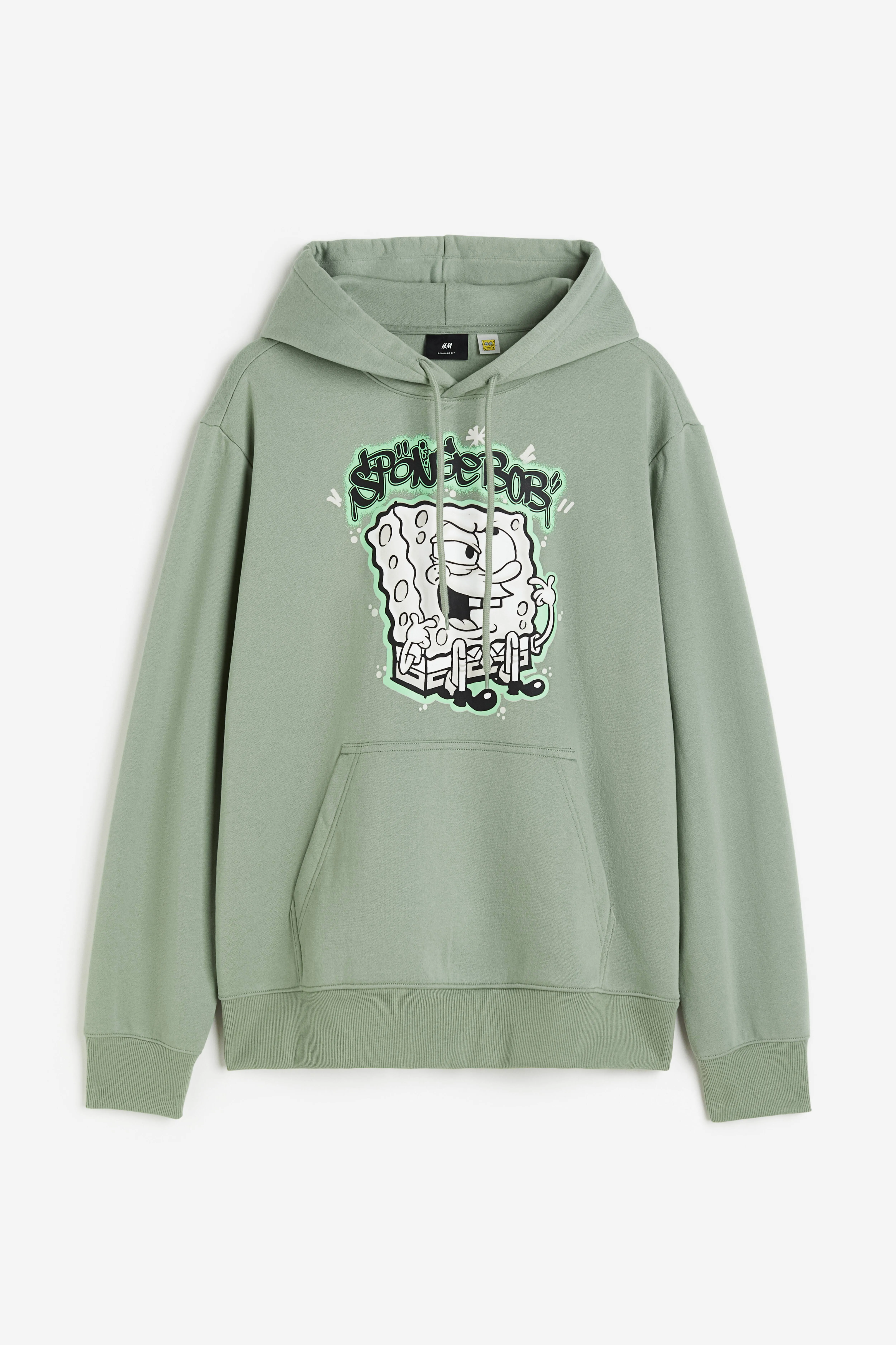 Regular Fit Hoodie - Long sleeve - Regular length - Green/SpongeBob SquarePants - Men | H&M GB