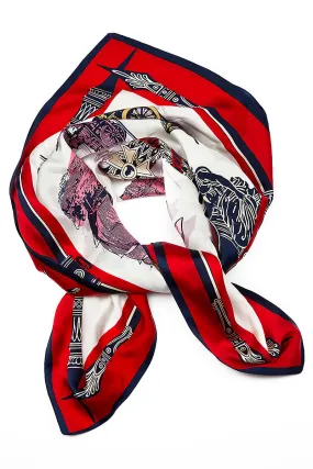 Retro Red Ivory Silk Scarf