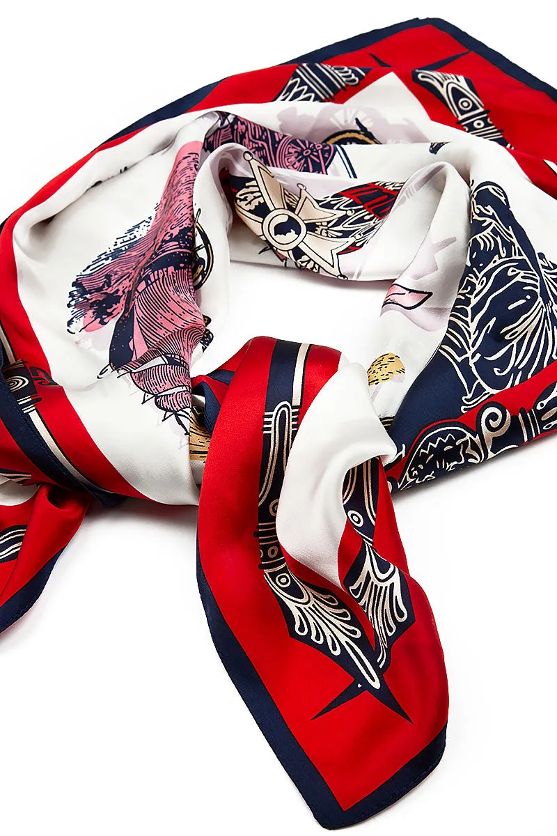 Retro Red Ivory Silk Scarf