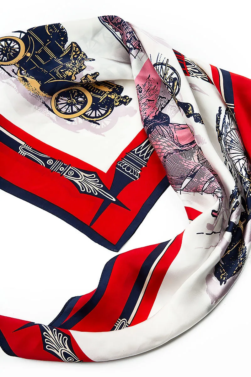 Retro Red Ivory Silk Scarf