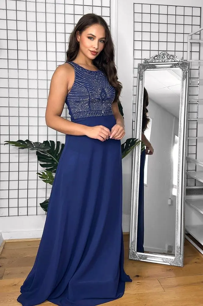 Rhinestones Embellished Halter Neck Occasion Maxi Dress