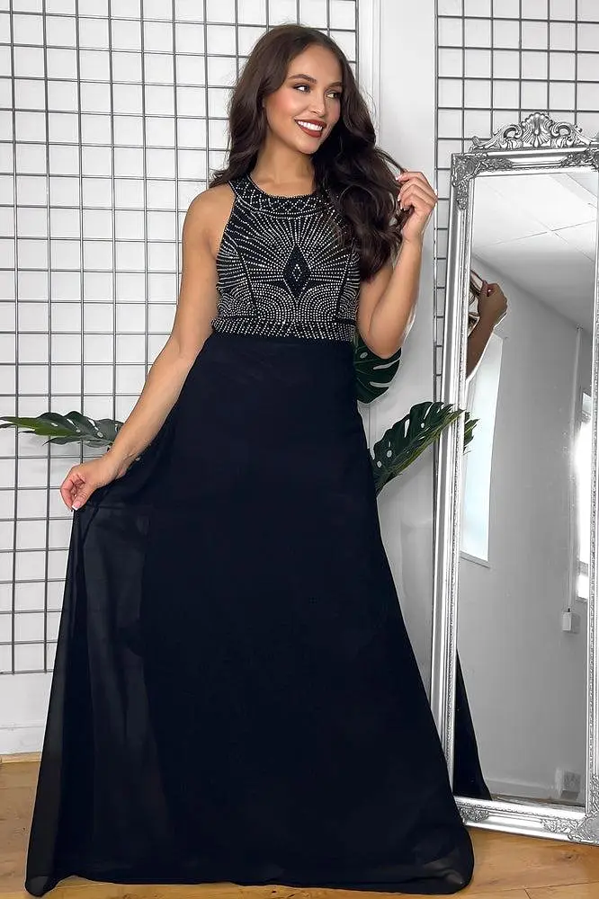 Rhinestones Embellished Halter Neck Occasion Maxi Dress