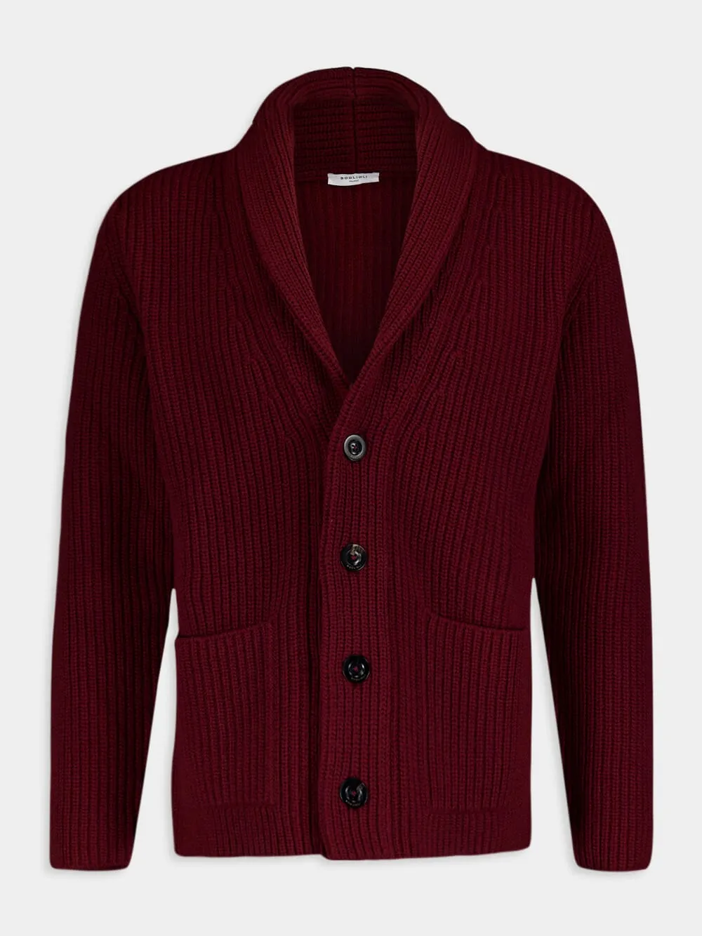 Ribbed Wool Burgundy Cardigan