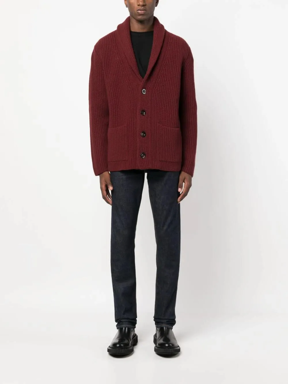 Ribbed Wool Burgundy Cardigan