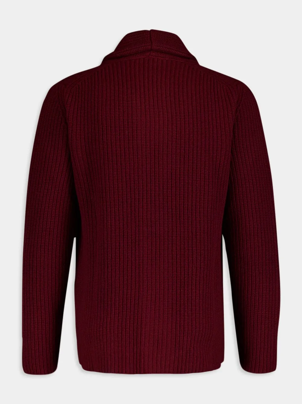 Ribbed Wool Burgundy Cardigan