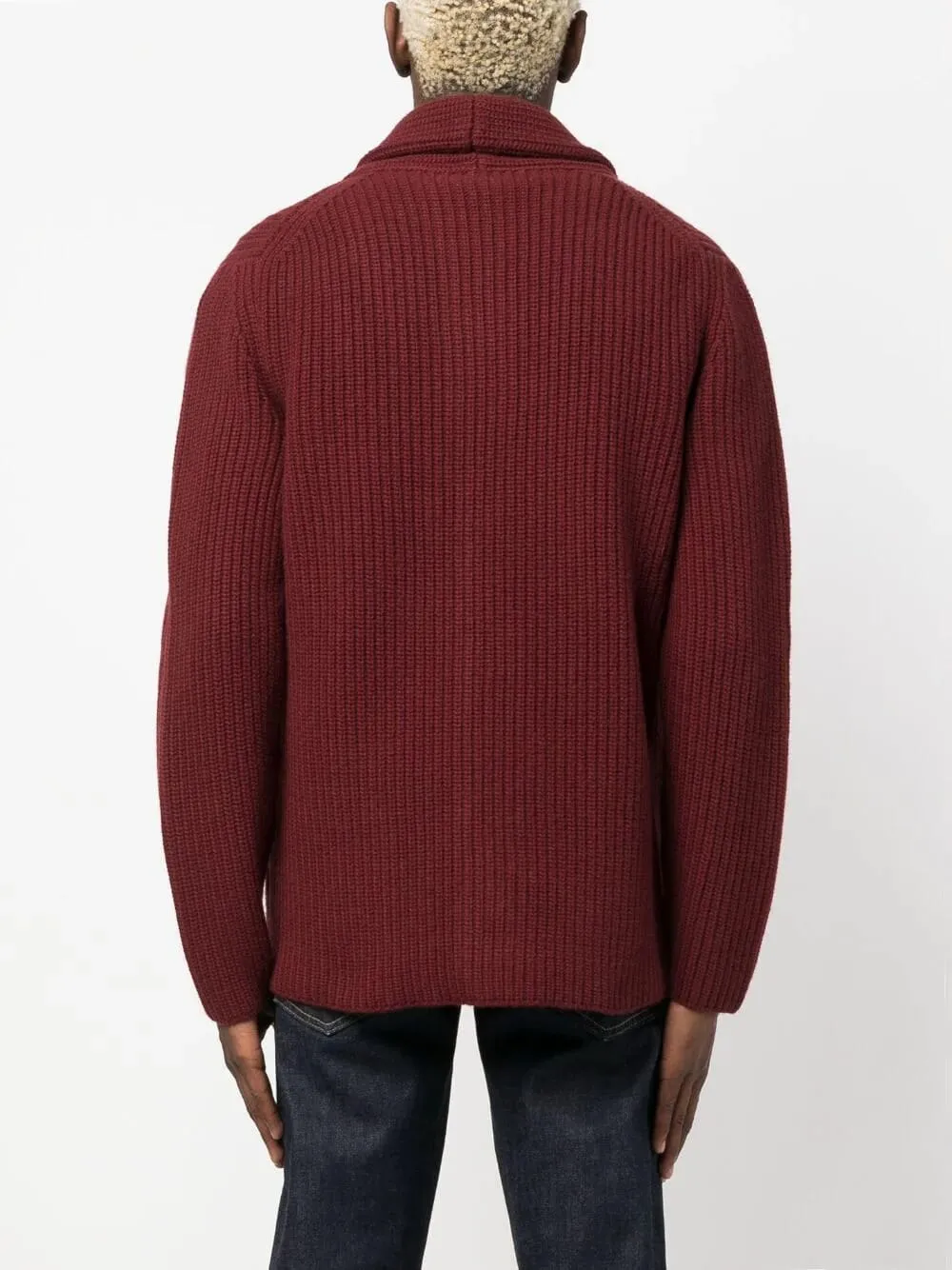 Ribbed Wool Burgundy Cardigan