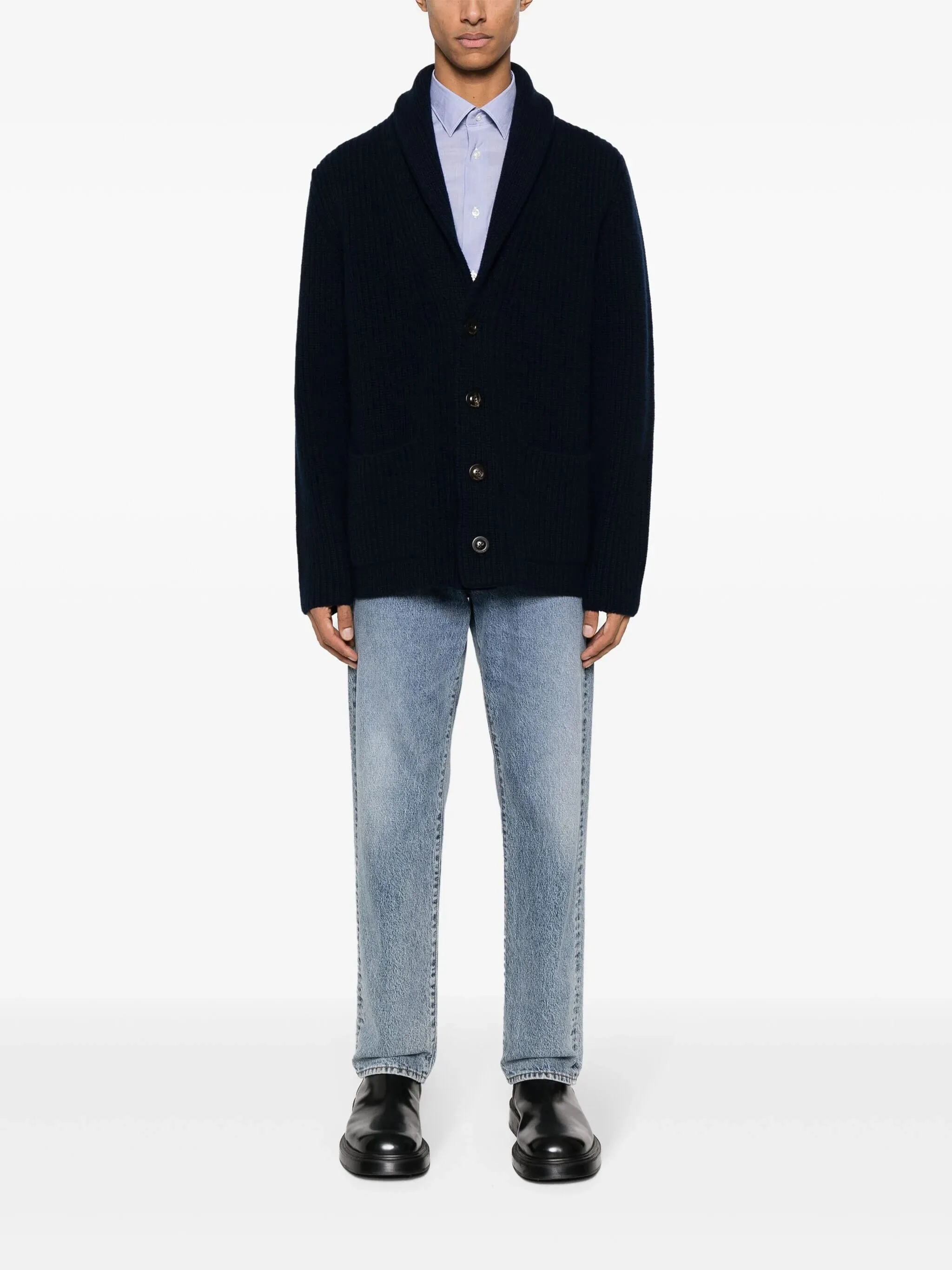 Ribbed Wool Navy Cardigan