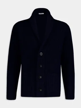 Ribbed Wool Navy Cardigan