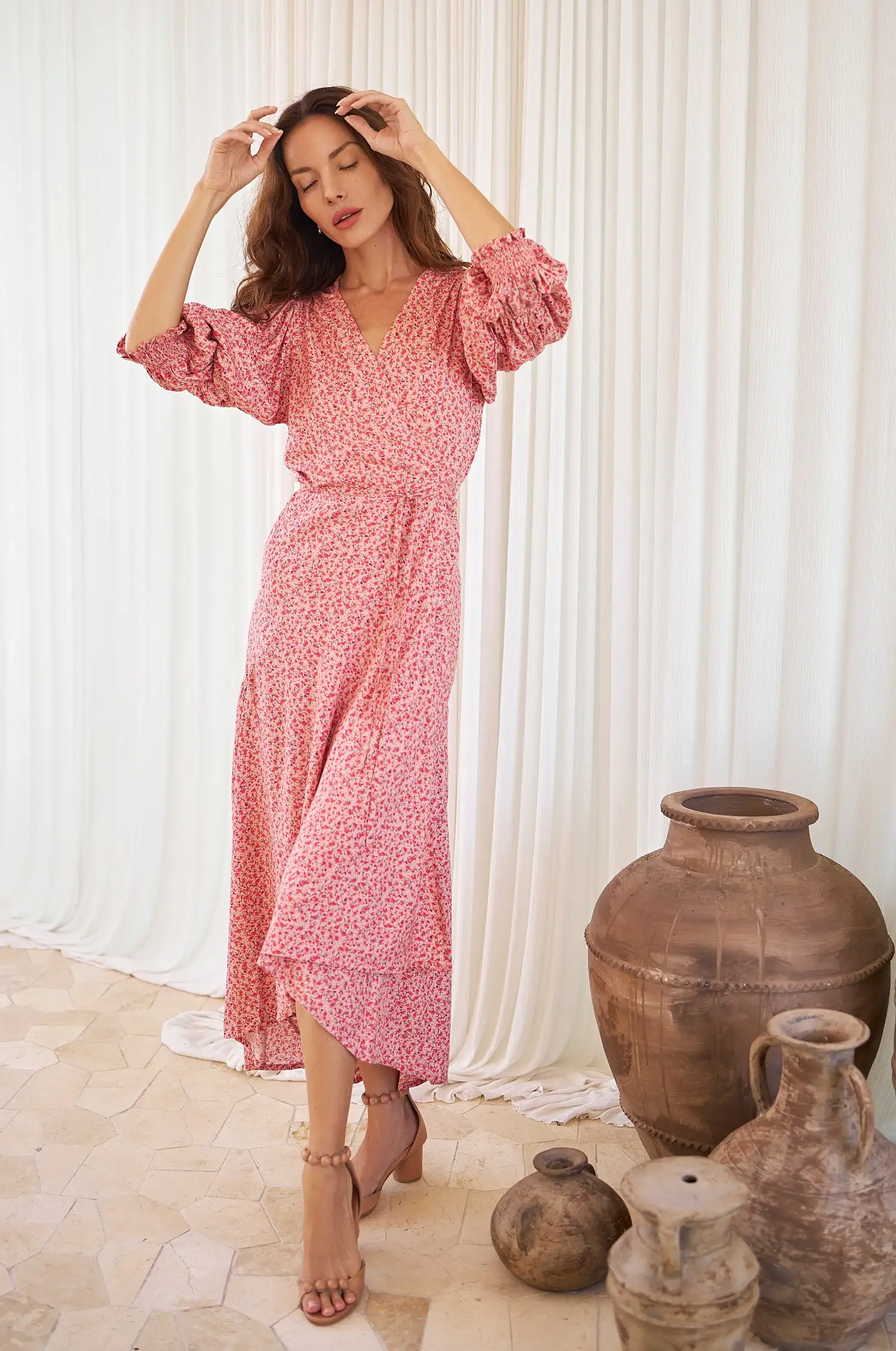 Set Sail Puff Sleeve Wrap Cotton Dress