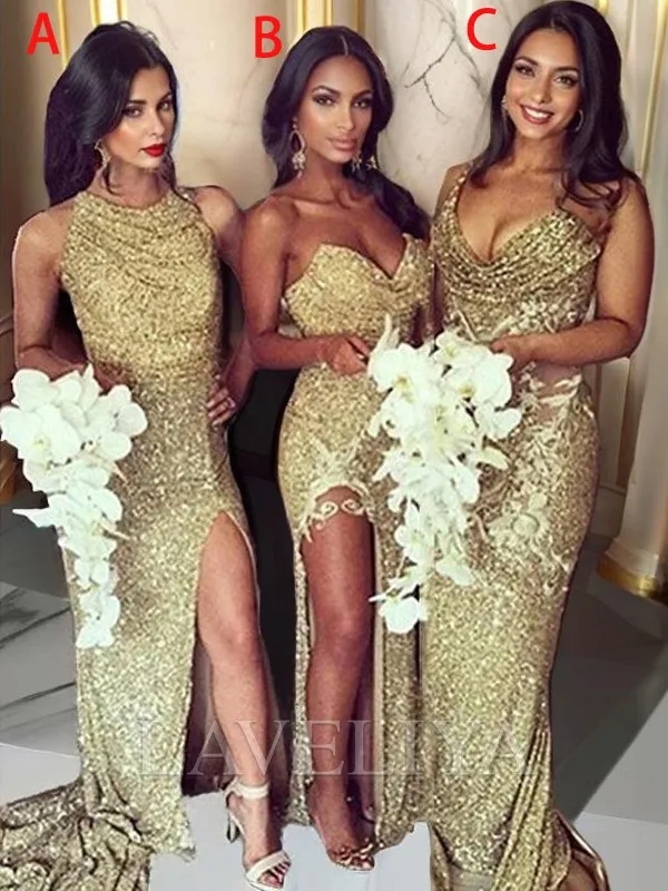 Sheath Sweetheart Sequin Sweep Train Sequins Bridesmaid Dress  #DB0010