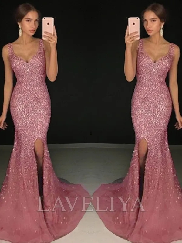 Sheath Sweetheart Sequin Sweep Train Tulle Dress  #PE0478