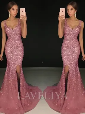 Sheath Sweetheart Sequin Sweep Train Tulle Dress  #PE0478