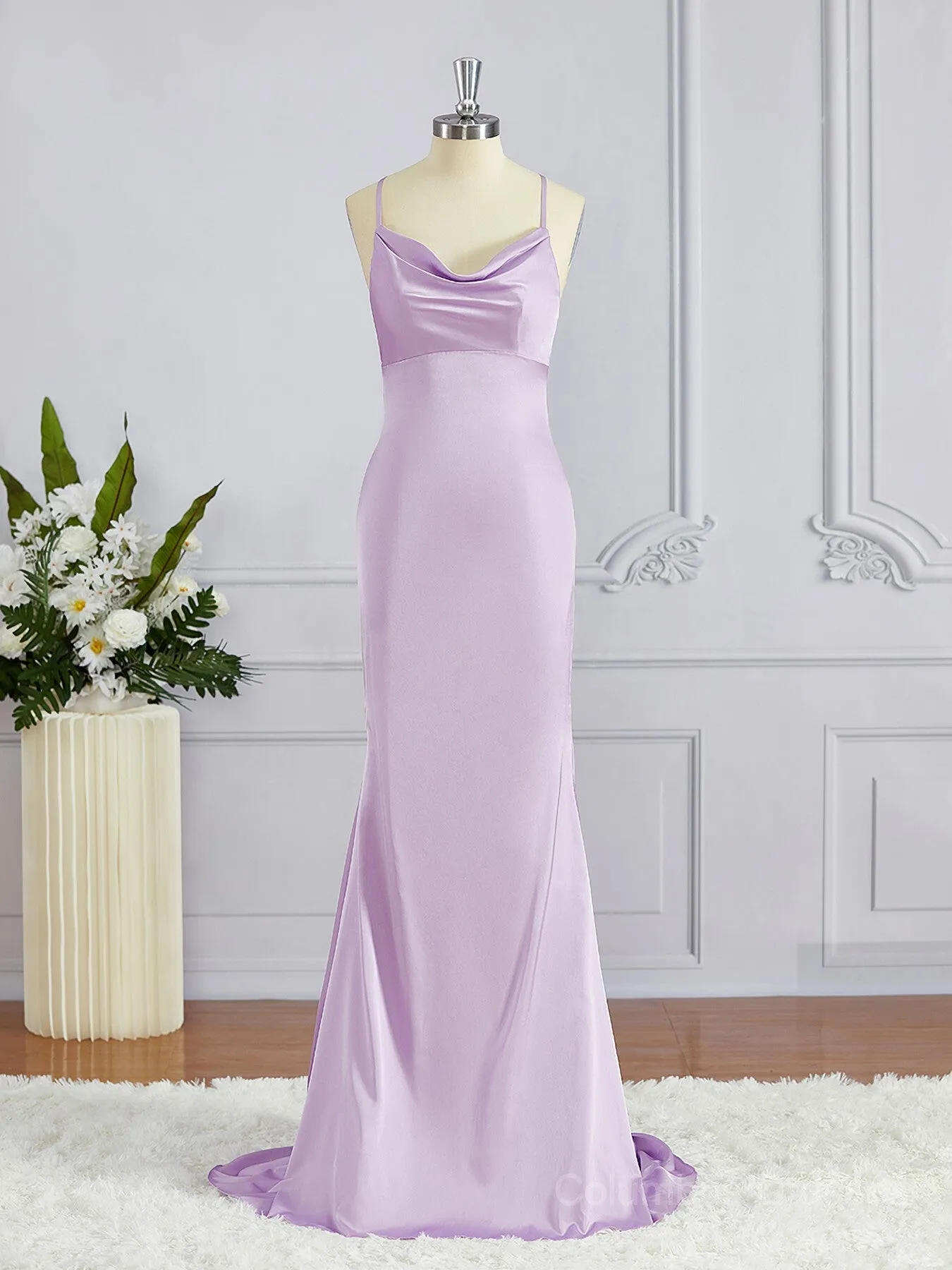 Sheath/Column Square Sweep Train NS Elastic Woven Satin Bridesmaid Dresses