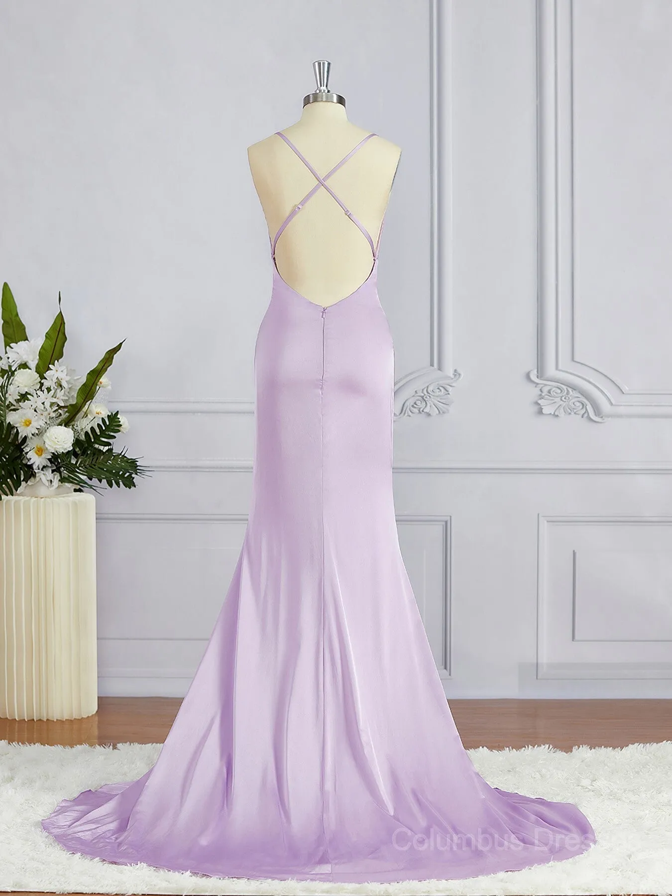 Sheath/Column Square Sweep Train NS Elastic Woven Satin Bridesmaid Dresses