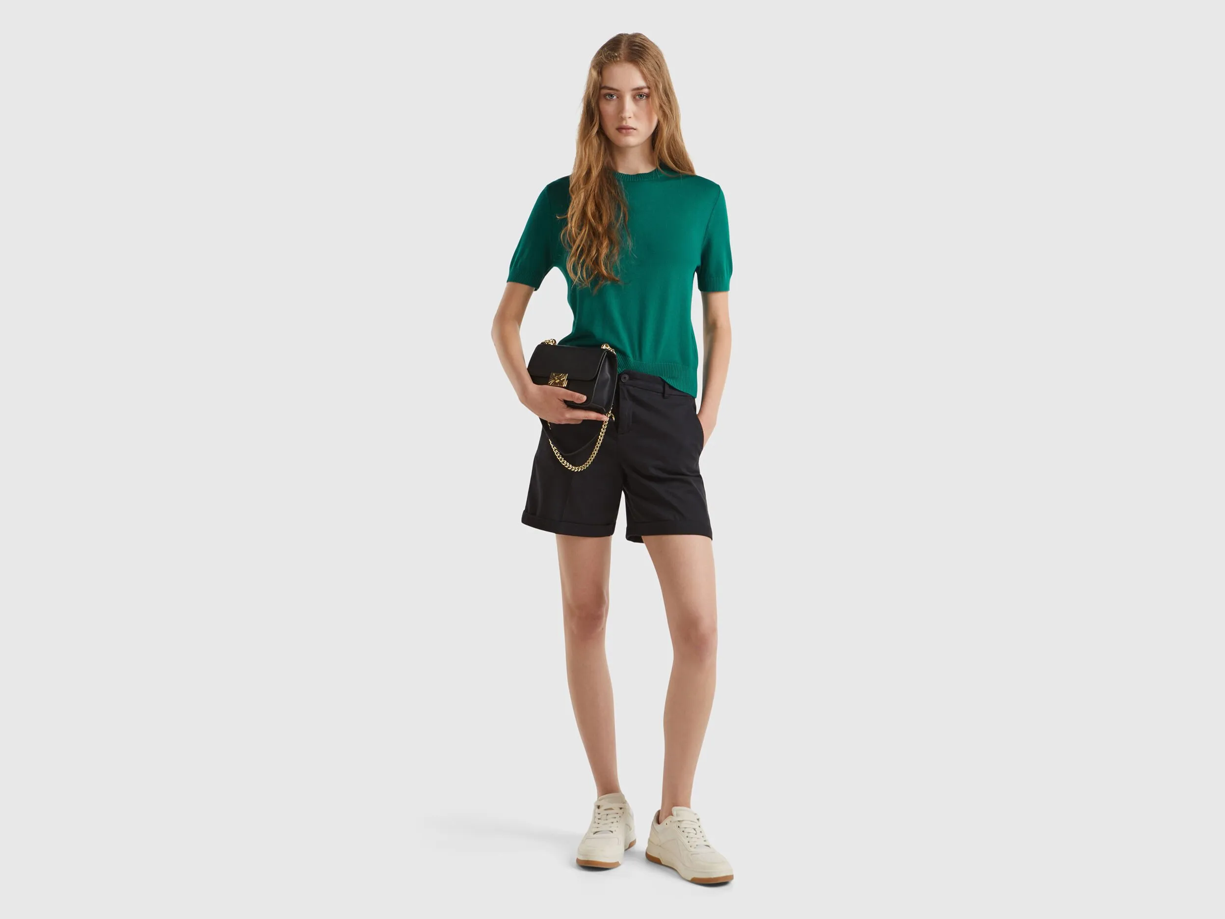 Short sleeve sweater - Dark Green | Benetton