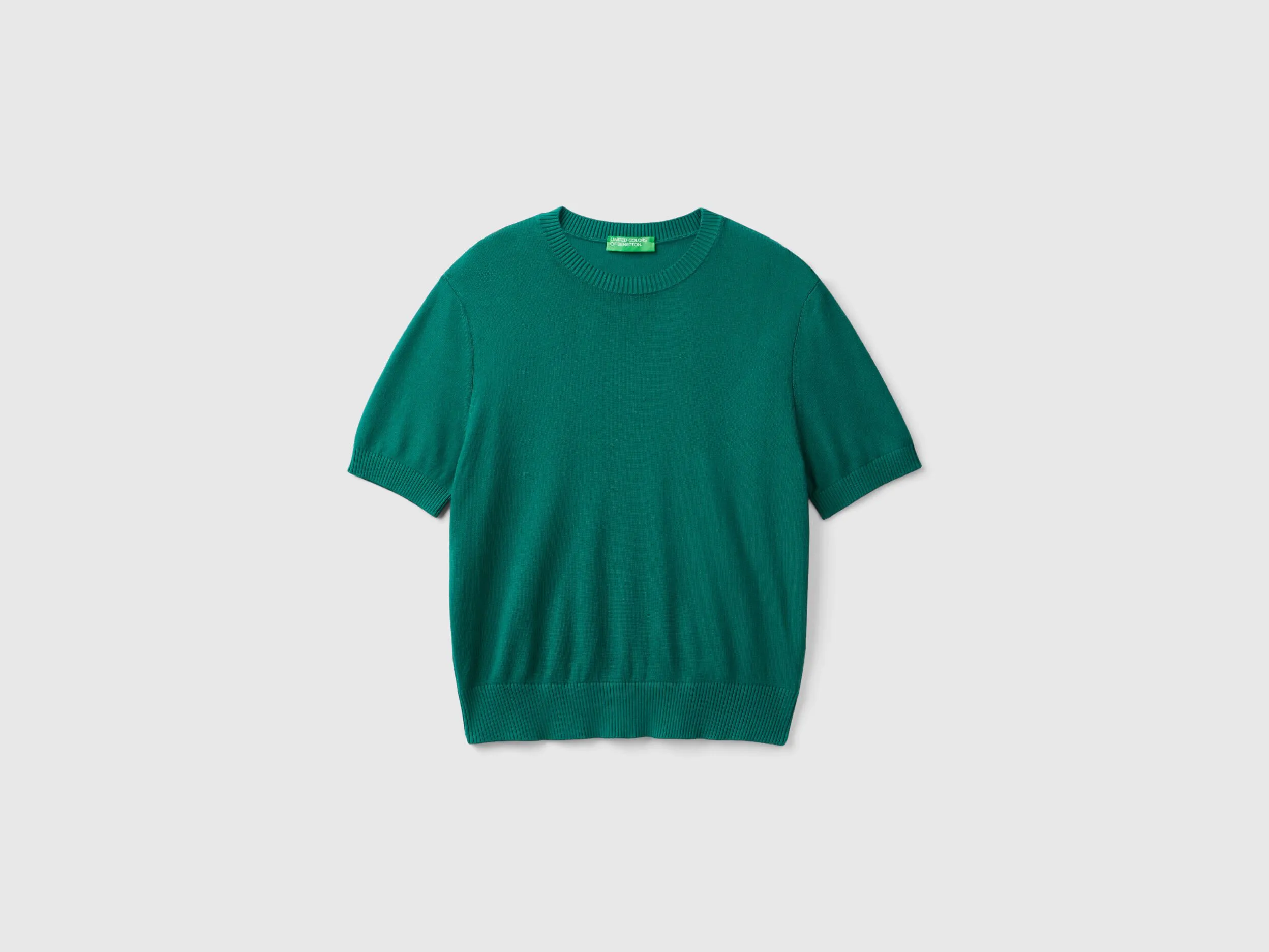 Short sleeve sweater - Dark Green | Benetton