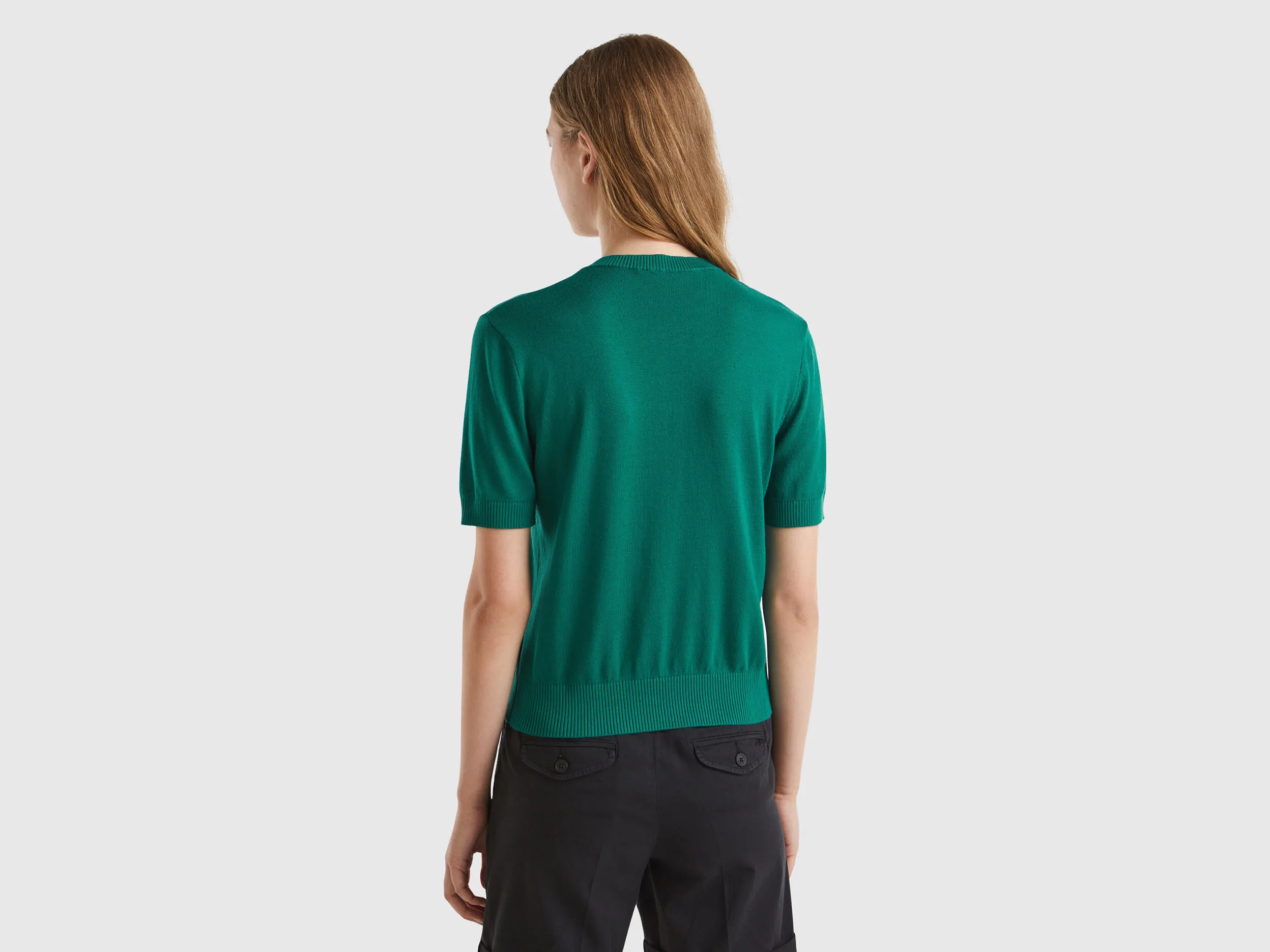 Short sleeve sweater - Dark Green | Benetton