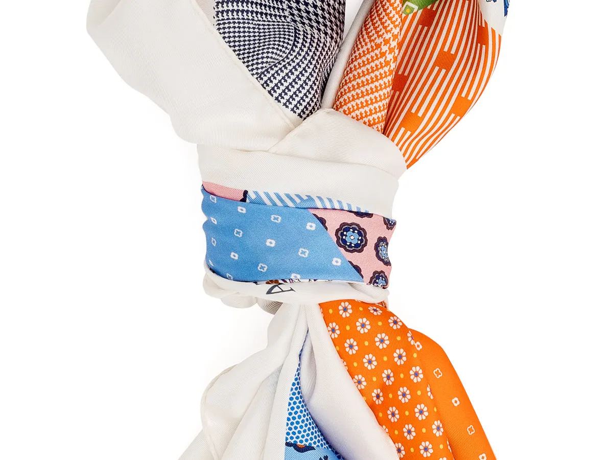 Silk Patchwork Foulard Classic White