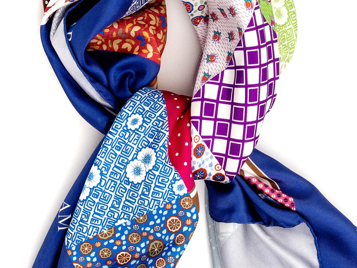 Silk Patchwork Foulard Floral Blue