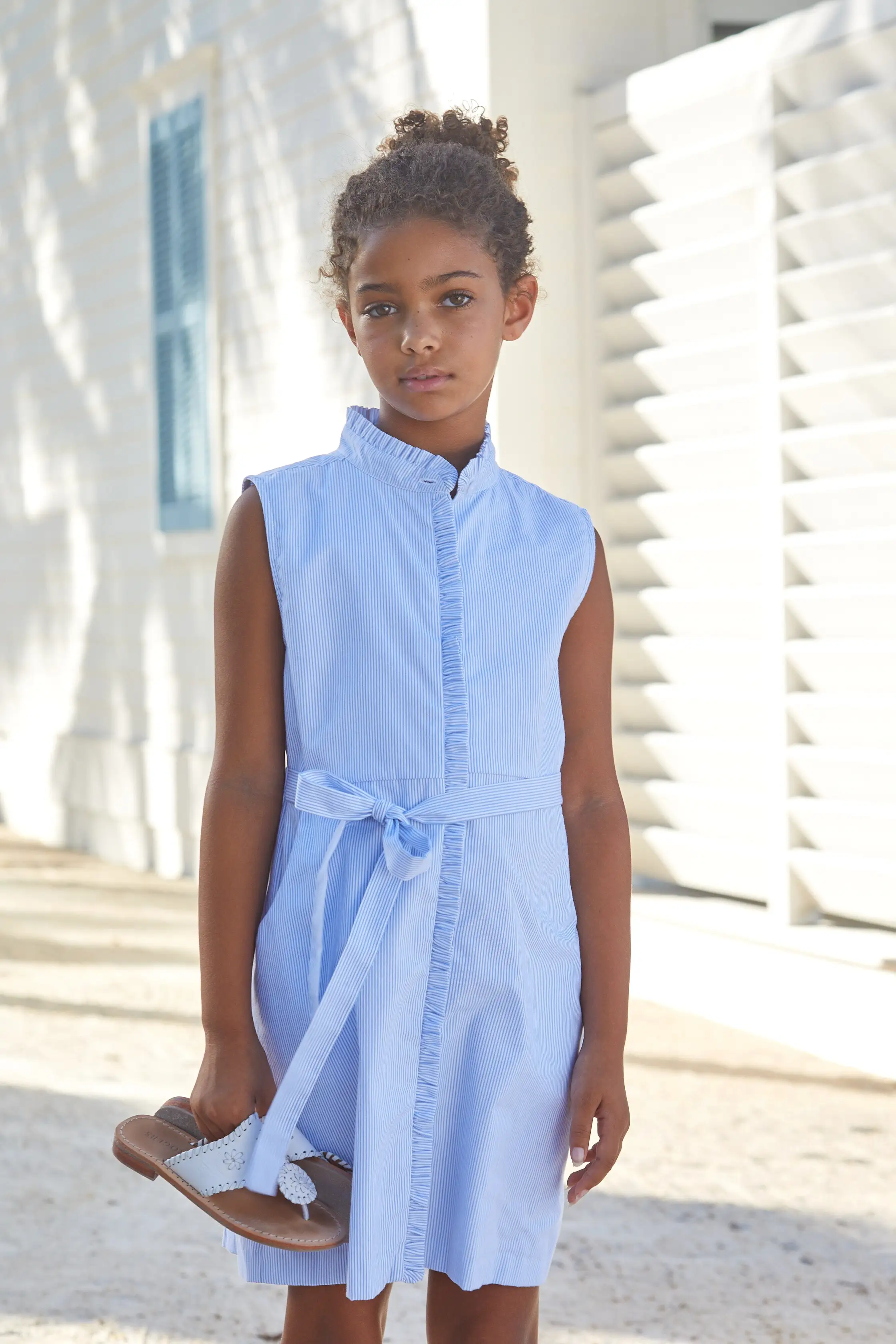 Sleeveless Allie Dress - Light Blue Thin Stripe