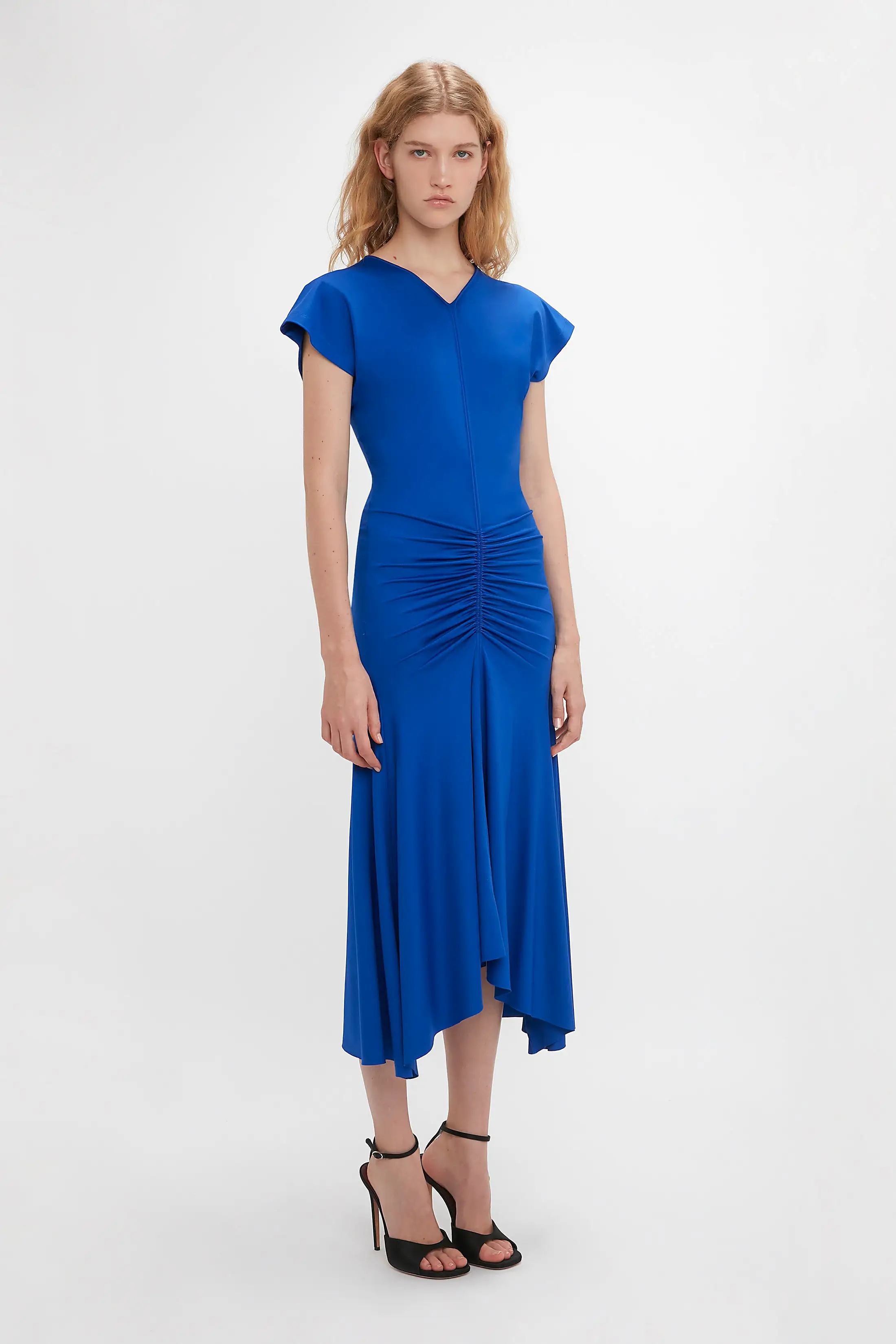 Sleeveless Rouched Jersey Dress In Royal Blue