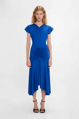 Sleeveless Rouched Jersey Dress In Royal Blue