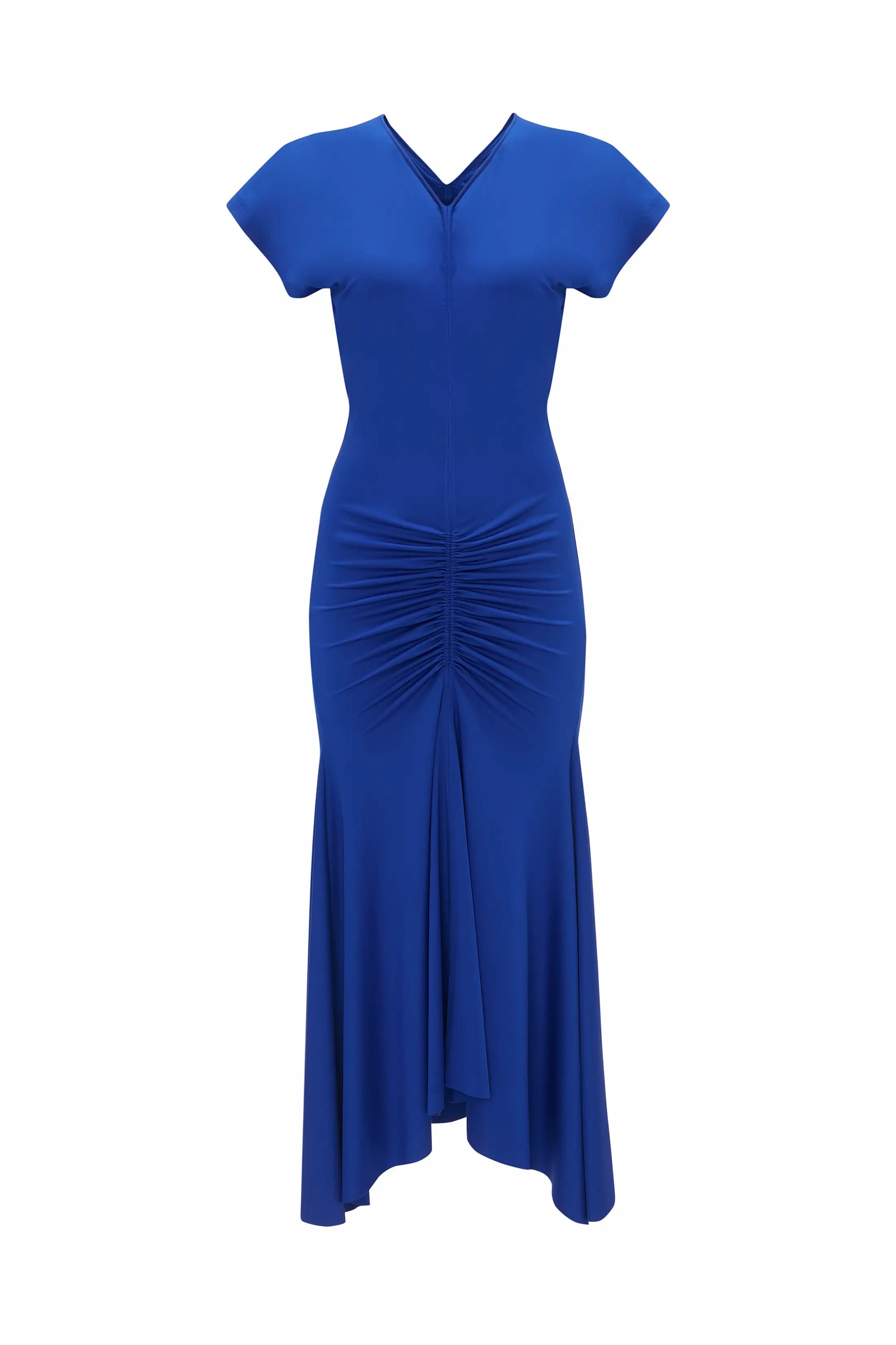 Sleeveless Rouched Jersey Dress In Royal Blue